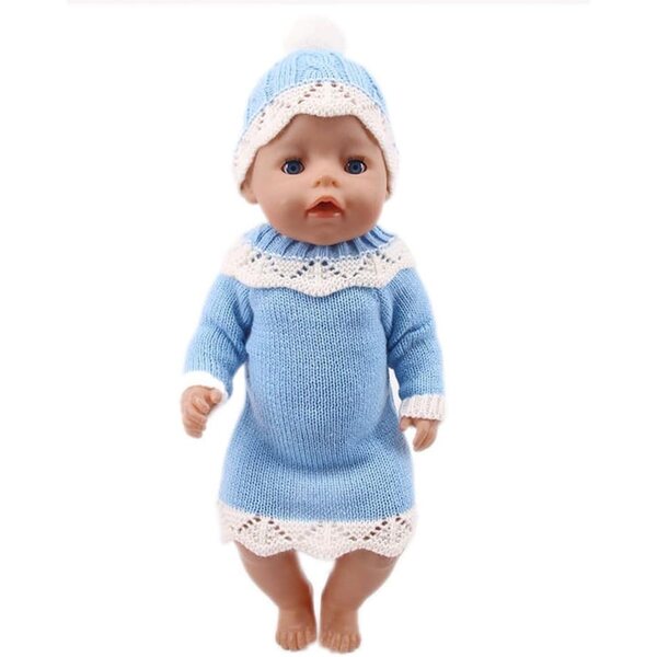 Amerikanische Puppenkleidung 18 Zoll Gestrickter Winter mit blauer Mütze Set 2-teilig