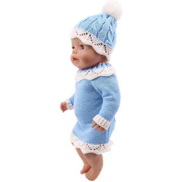 Amerikanische Puppenkleidung 18 Zoll Gestrickter Winter mit blauer Mütze Set 2-teilig