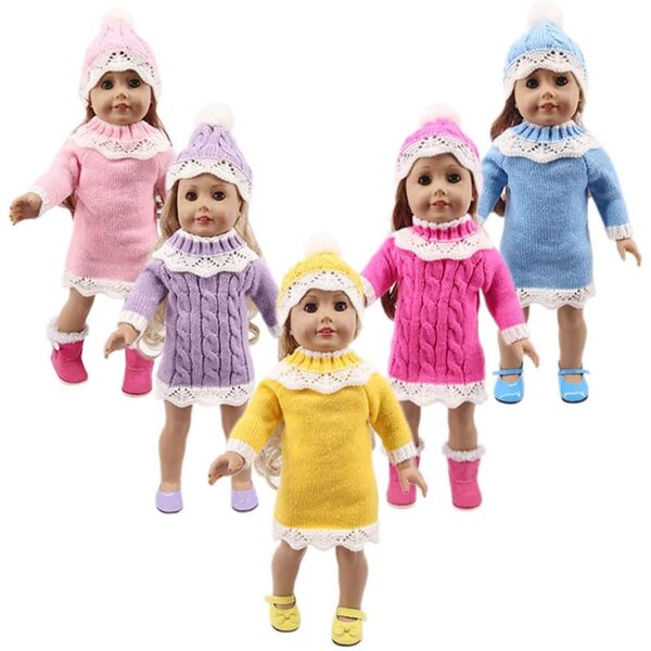 Amerikanische Puppenkleidung 18 Zoll Gestrickter Winter mit blauer Mütze Set 2-teilig