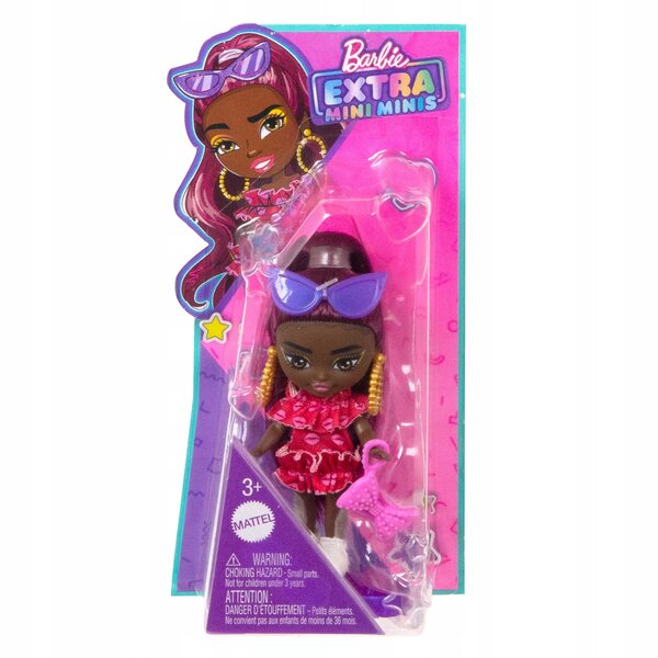 Barbie Extra Mini Minis mit burgunderfarbenen Haaren, 8,3 cm – einzigartige Mode und Stil