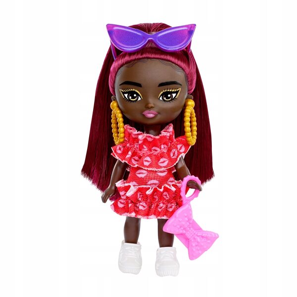 Barbie Extra Mini Minis mit burgunderfarbenen Haaren, 8,3 cm – einzigartige Mode und Stil