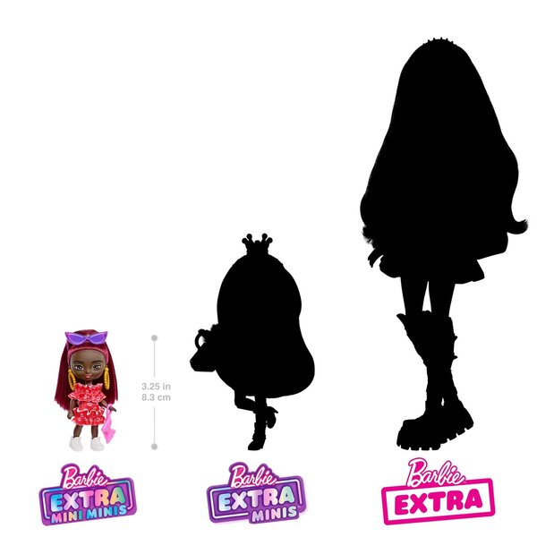 Barbie Extra Mini Minis mit burgunderfarbenen Haaren, 8,3 cm – einzigartige Mode und Stil