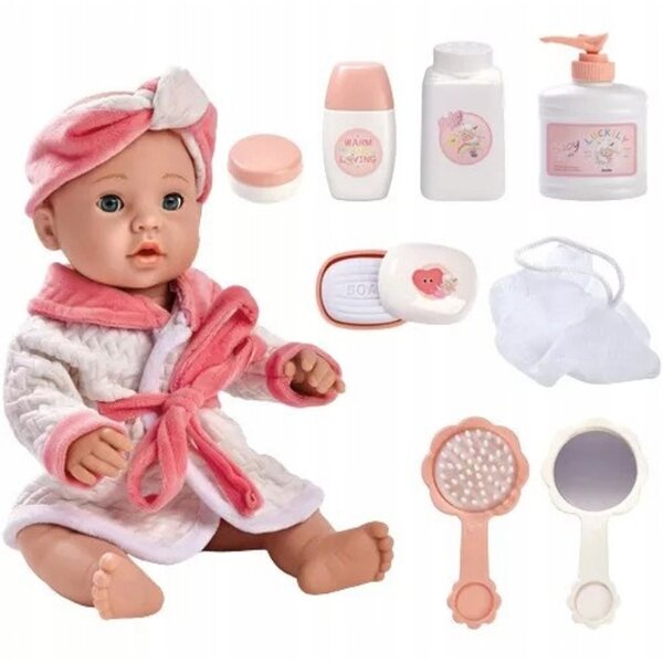 Bambola Neonato Realistica 40cm per Bagno con Accappatoio e Corpo Morbido