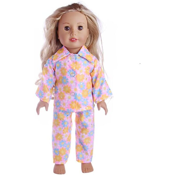 18-Zoll-Puppenkleidungsset, 2-teilig, rosa Blumen-Pyjama, 43–46 cm