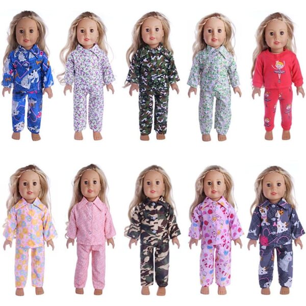 18-Zoll-Puppenkleidungsset, 2-teilig, rosa Blumen-Pyjama, 43–46 cm