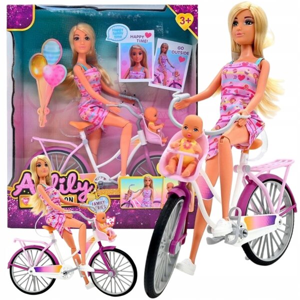 Bambola Lily con bicicletta e bambino sulla sedia, set WOOPIE per bambini dai 3 anni in su