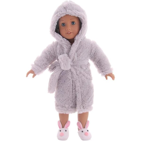 Plüsch-Winterkleid für 18-Zoll-amerikanische Puppen, grau, weich und bequem