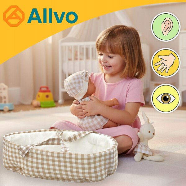Baby-doll da 30 cm con marsupio e coniglietto mascotte: un regalo perfetto per i bambini