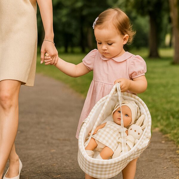 Baby-doll da 30 cm con marsupio e coniglietto mascotte: un regalo perfetto per i bambini