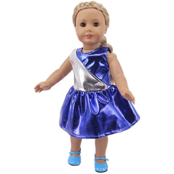 Glitzerndes blaues Kleid für 18-Zoll-amerikanische Puppen – komplettes Set