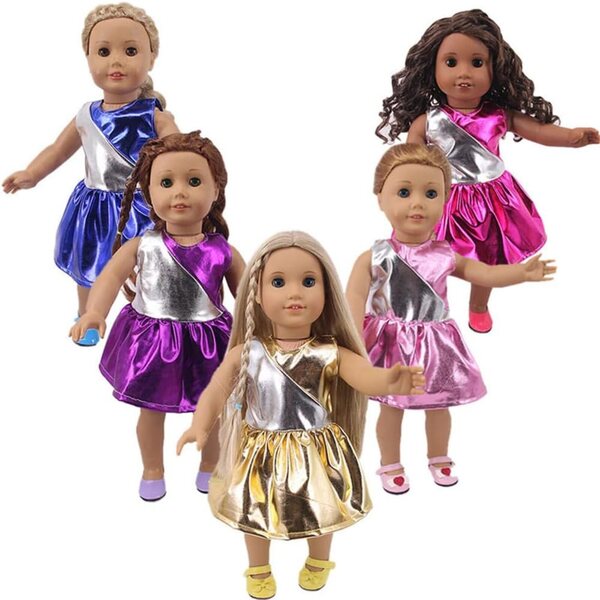 Glitzerndes blaues Kleid für 18-Zoll-amerikanische Puppen – komplettes Set