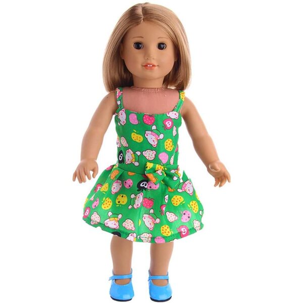 18-Zoll-Puppenkleid, grüner Rock mit Schleifenaufdruck – Sommer-Accessoire