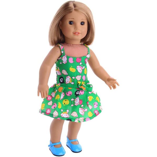 18-Zoll-Puppenkleid, grüner Rock mit Schleifenaufdruck – Sommer-Accessoire