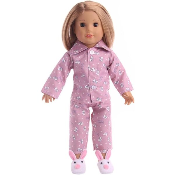 18-Zoll-Puppenkleidung für amerikanische Puppen – 2-teiliges Sommer-Pyjama-Set mit Schleife