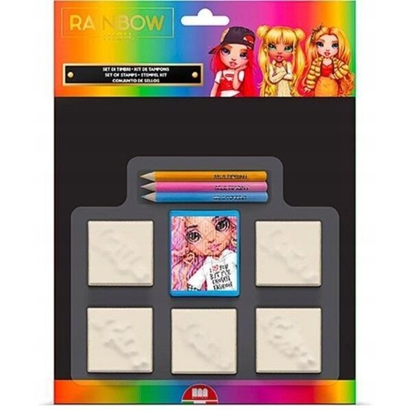 Комплект от 5 високи печата Rainbow с 1 подложка и 3 дървени пастели с много щампи