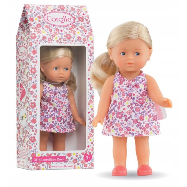 Bambola Mini Corolline Rosy 20 cm Biondina con Occhi Azzurri e Abito Fiorito