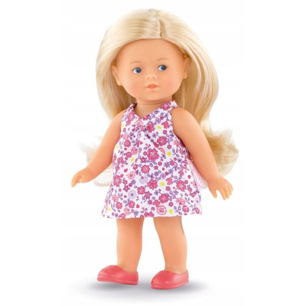 Bambola Mini Corolline Rosy 20 cm Biondina con Occhi Azzurri e Abito Fiorito