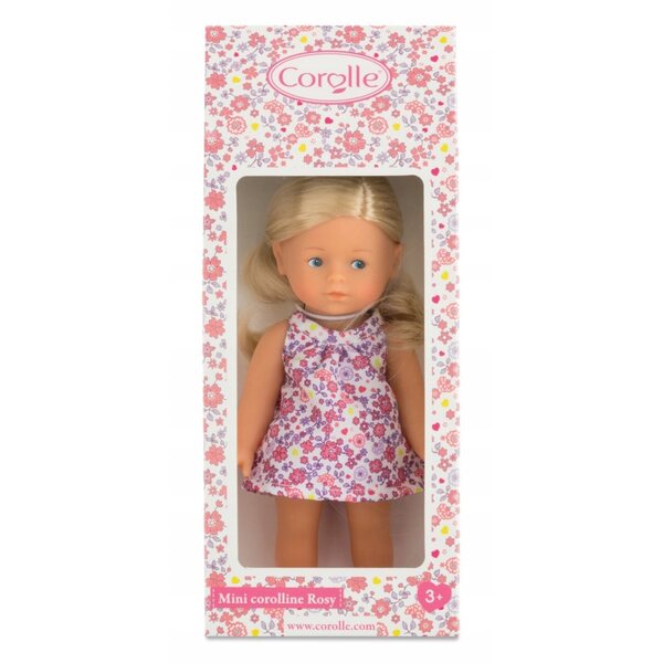 Bambola Mini Corolline Rosy 20 cm Biondina con Occhi Azzurri e Abito Fiorito
