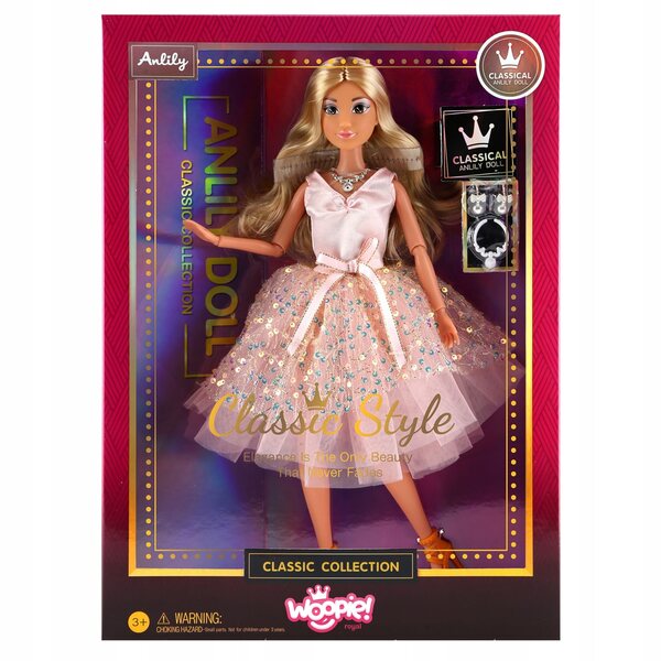 Bambola Lily 30 cm con vestito rosa elegante e accessori Woopie per bambini 3+