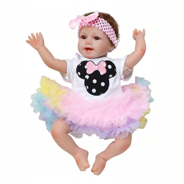55 cm große Reborn-Puppe mit Zubehör, buntem Kleid, realistisches Baby