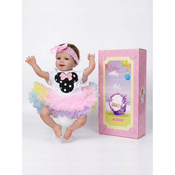 55 cm große Reborn-Puppe mit Zubehör, buntem Kleid, realistisches Baby