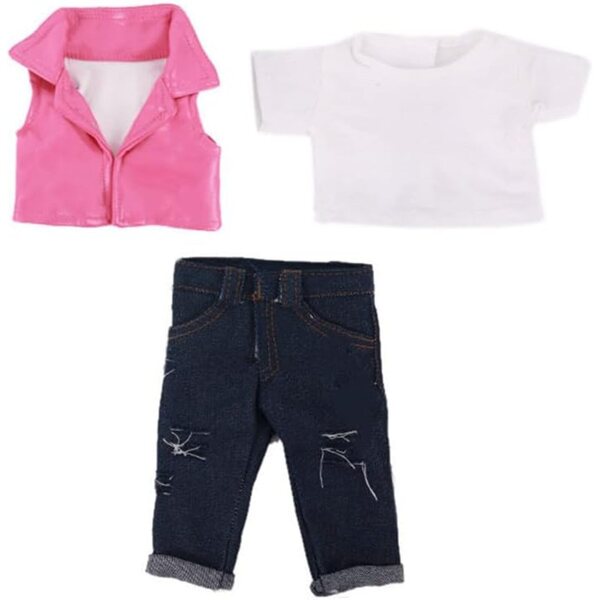 18-Zoll-Puppenkleidung für amerikanische Puppen – 3-teiliges Set, lässige Kleidung in Rot und Rosa