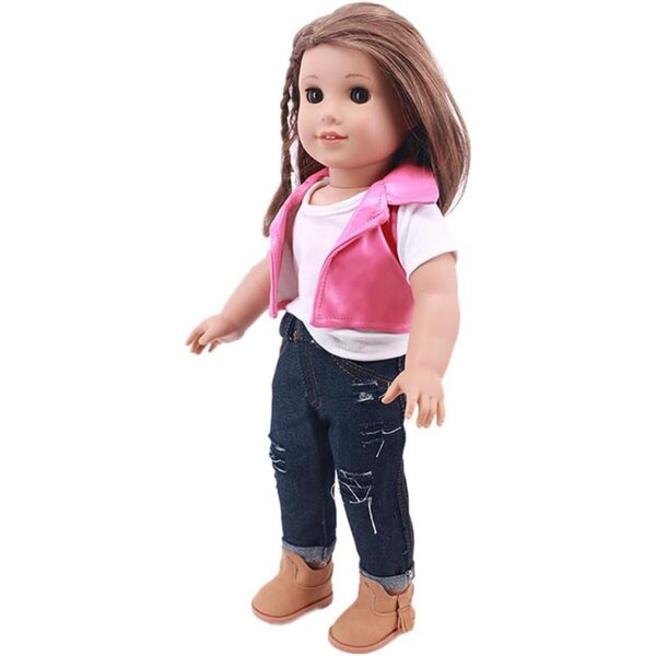 18-Zoll-Puppenkleidung für amerikanische Puppen – 3-teiliges Set, lässige Kleidung in Rot und Rosa