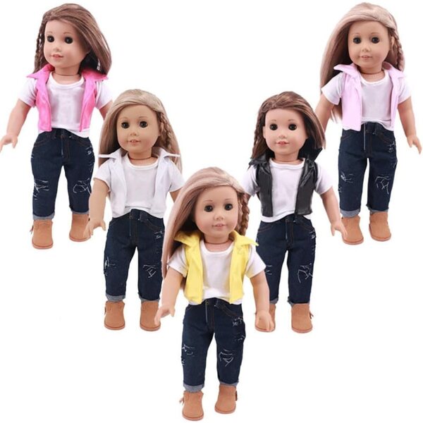 18-Zoll-Puppenkleidung für amerikanische Puppen – 3-teiliges Set, lässige Kleidung in Rot und Rosa