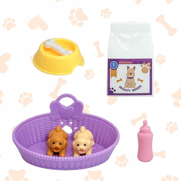 Set bambola con cuccioli Pupile Woopie per gioco educativo e cura animali