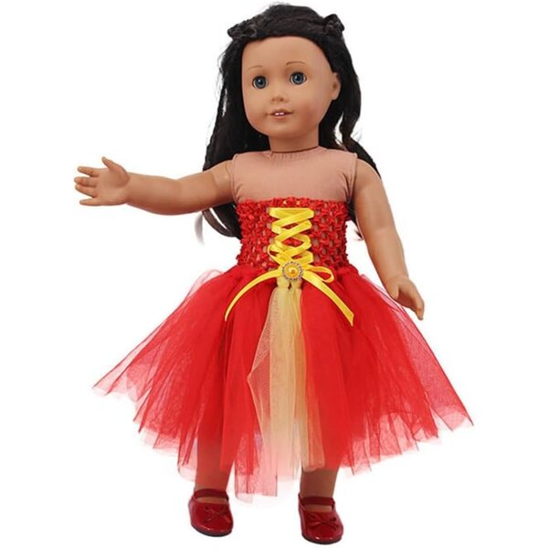 Rotes Gaze-Prinzessinnenkleid für 18-Zoll-amerikanische Puppen, 1 Stück