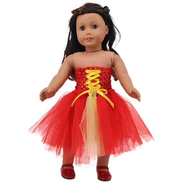 Rotes Gaze-Prinzessinnenkleid für 18-Zoll-amerikanische Puppen, 1 Stück