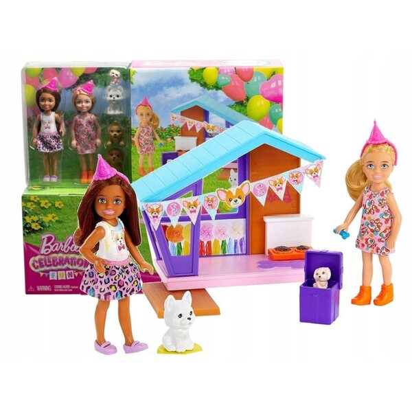 Barbie Chelsea Dog Party-Set mit 2 Puppen, 4 Welpen und Spielzeugzubehör