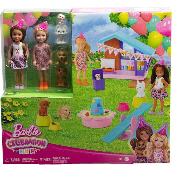 Barbie Chelsea Dog Party set con 2 bambole, 4 cuccioli e accessori giocattolo