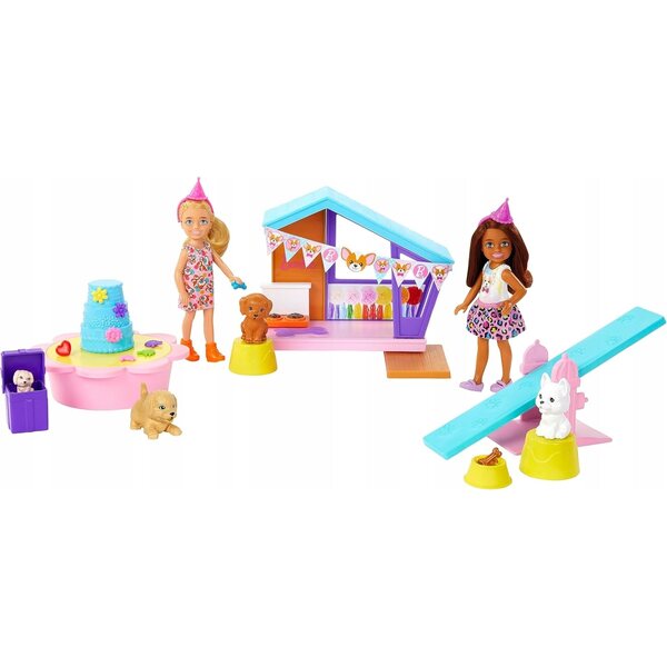 Barbie Chelsea Dog Party set con 2 bambole, 4 cuccioli e accessori giocattolo