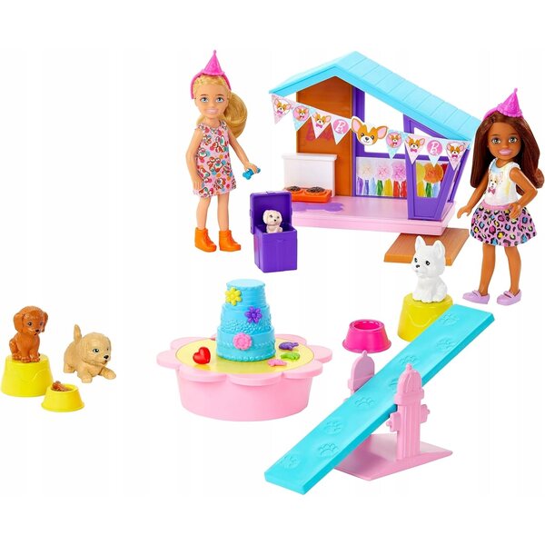 Barbie Chelsea Dog Party set con 2 bambole, 4 cuccioli e accessori giocattolo