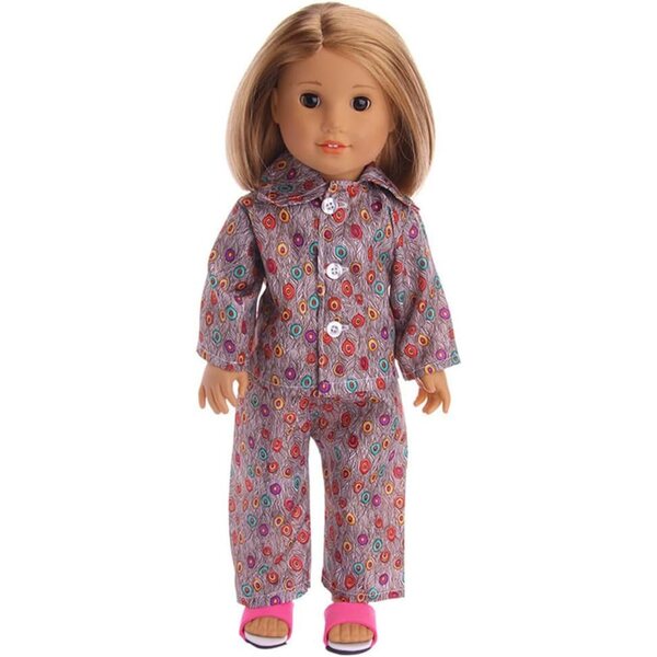Kleidung für 18-Zoll-amerikanische Puppen – Set aus 2 Pyjamas und Accessoires