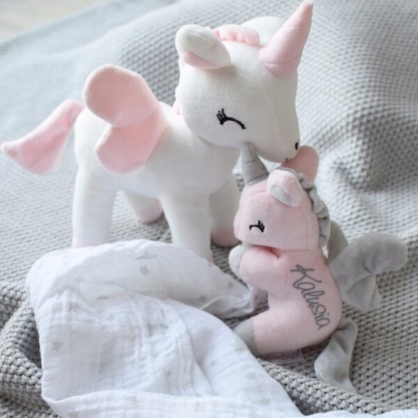 Peluche licorne Melootka, rose, taille S, avec nom - une mascotte sûre pour les enfants