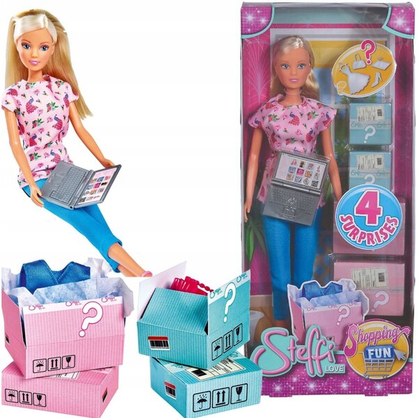 Bambola Steffi Shopping Online con Laptop e Sorprese - Simba, 3+ anni
