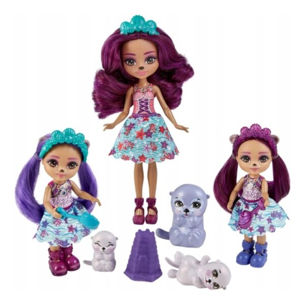 Enchantimals Ocean Kingdom: set 3 bambole, amici animali e accessori per bambini 4+