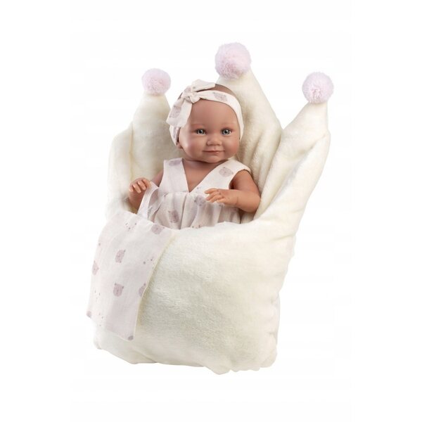 Llorens vinylpop Bobas 40 cm Nica met witte slaapzak