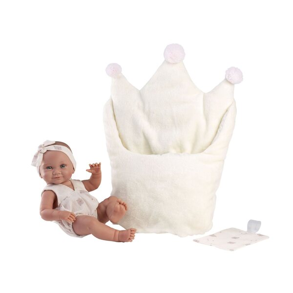 Llorens Vinylpuppe Bobas 40 cm Nica mit weißem Schlafsack