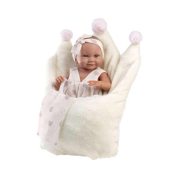 Llorens Vinylpuppe Bobas 40 cm Nica mit weißem Schlafsack