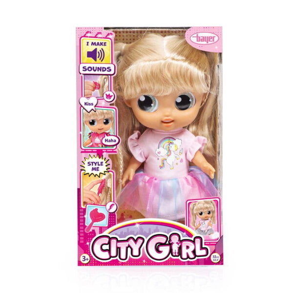 Bayer Doll City Girl con Grandi Occhi e Capelli Biondi 31 cm