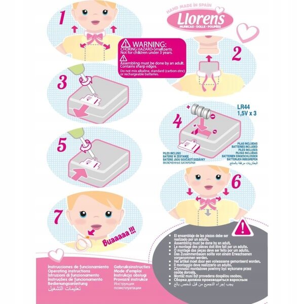 Bambola Llorens Joelle 38 cm con suoni e corpo morbido in tessuto, per bambini 3+
