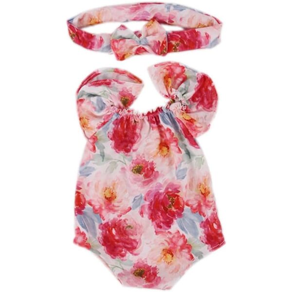 18-Zoll-Puppenkleidung für amerikanische Puppen – Blumen-Badeanzug mit Stirnband, 2-teilig