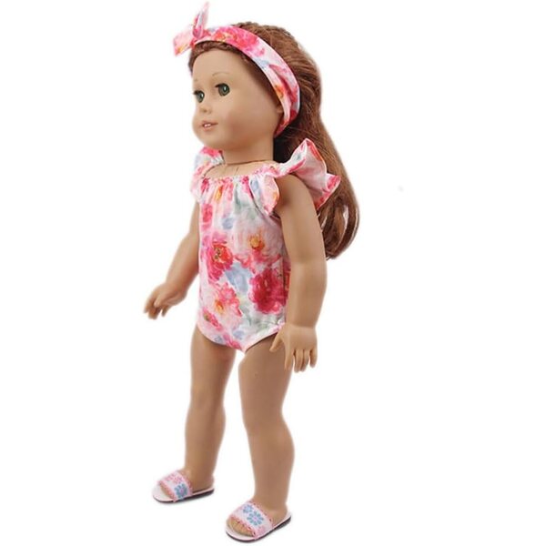 18-Zoll-Puppenkleidung für amerikanische Puppen – Blumen-Badeanzug mit Stirnband, 2-teilig