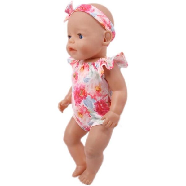 18-Zoll-Puppenkleidung für amerikanische Puppen – Blumen-Badeanzug mit Stirnband, 2-teilig