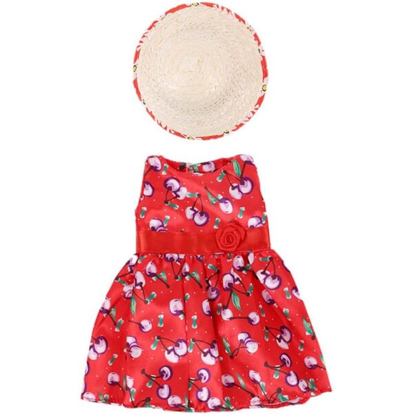 Kirschkleid und Hut für 18-Zoll-amerikanische Puppen – 2-teiliges Set