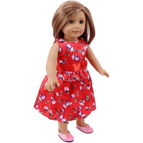 Kirschkleid und Hut für 18-Zoll-amerikanische Puppen – 2-teiliges Set
