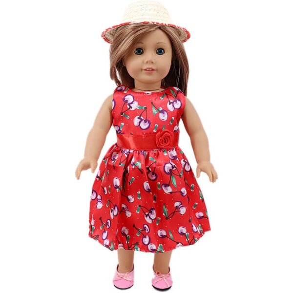 Kirschkleid und Hut für 18-Zoll-amerikanische Puppen – 2-teiliges Set